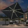 Quadratischer, neigbarer Solar-LED-Ampelschirm 3 × 3 m, Gartenschirm für den Außenbereich